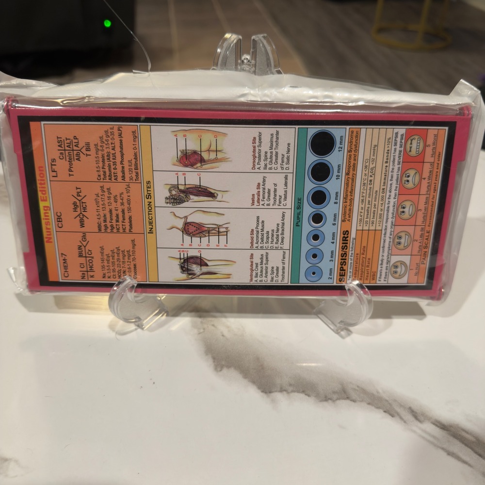 Nursing Edition Folding Clipboard with Medical Cheat Sheets Pink Aluminum Pocket
